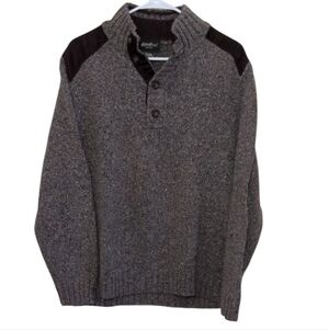 Eddie Bauer Men's Gray and Brown/Multiple Accent Colors  1/4 Zip Sweater